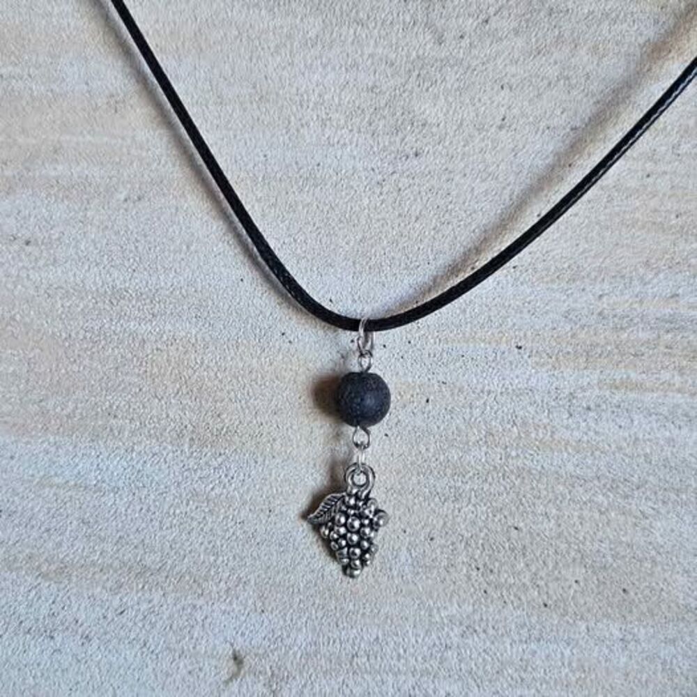 Handmade Aromatherapy Grape Charm Necklace | Lava Stone Essential Oil Diffuser